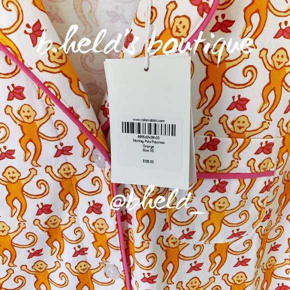Roller Rabbit Monkey Polo Pajamas in Orange Monkey Size X-Small XS Brand New NWT - Picture 5 of 16